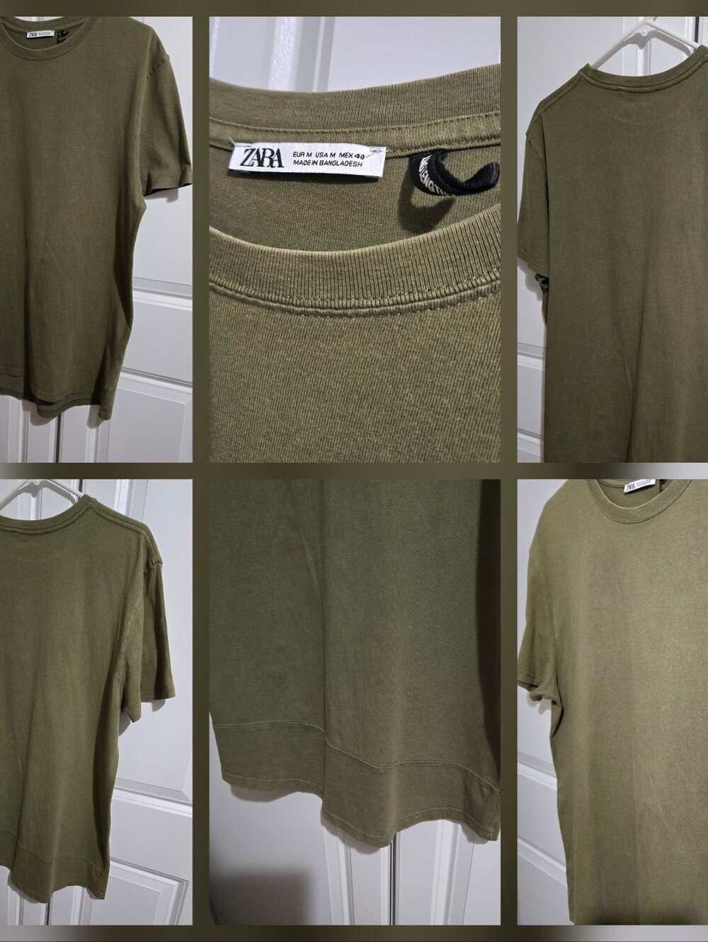 ZARA Olive Green Short‑Sleeve Men Crewneck Tee- M